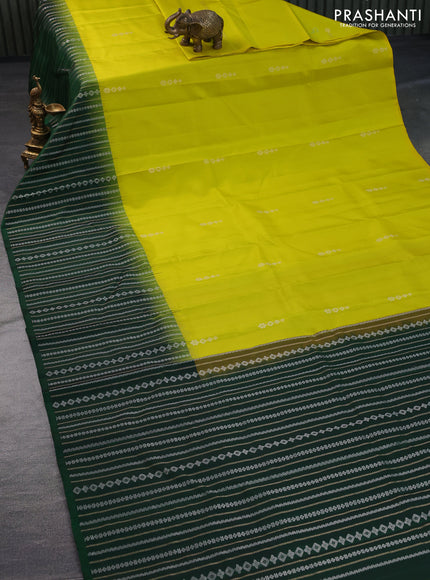 Pure soft silk saree lime yellow and green with zari woven buttas and long zari woven border