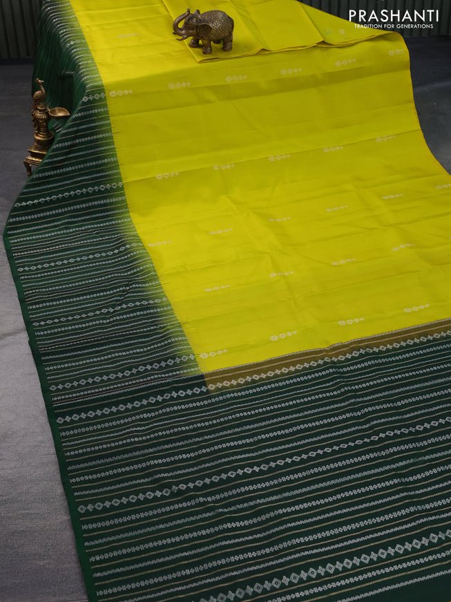 Pure soft silk saree lime yellow and green with zari woven buttas and long zari woven border