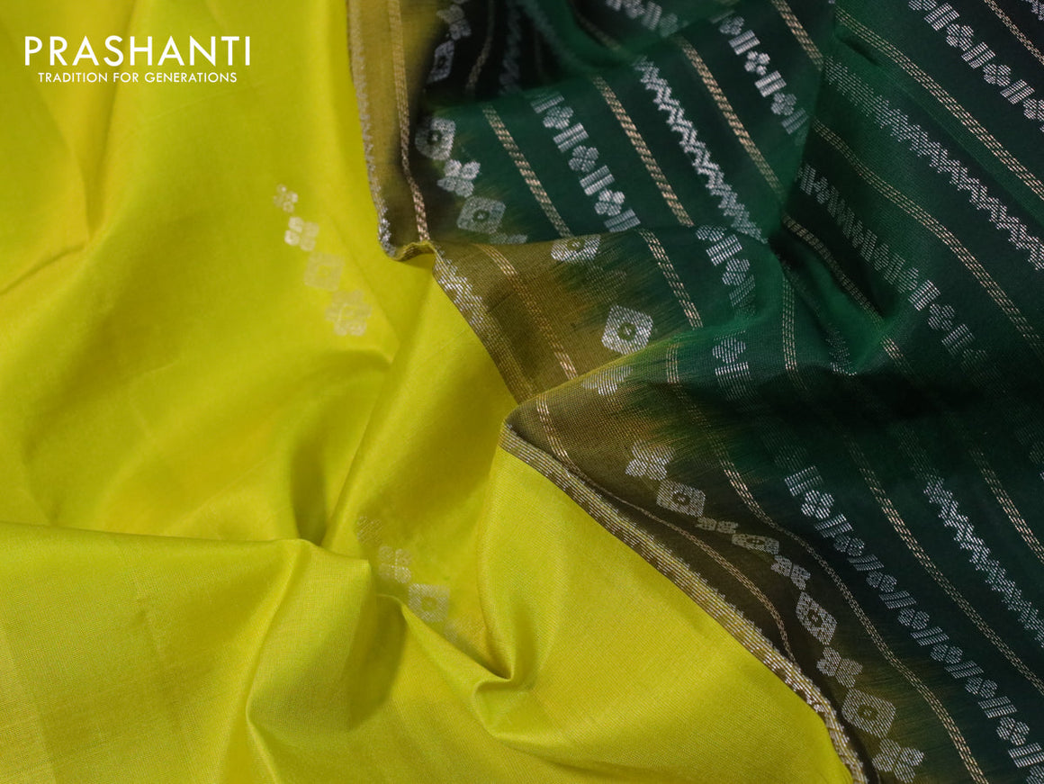 Pure soft silk saree lime yellow and green with zari woven buttas and long zari woven border