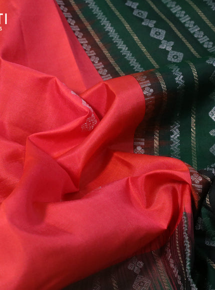 Pure soft silk saree pinkish orange and dark green with zari woven buttas and long zari woven border