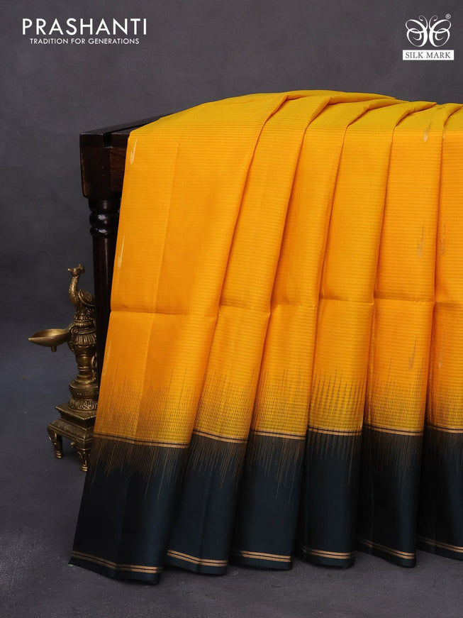 Pure soft silk saree mango yellow and bottle green with zari woven buttas and rettapet zari woven border