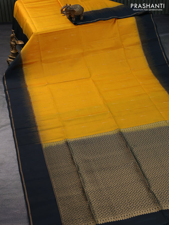 Pure soft silk saree mango yellow and bottle green with zari woven buttas and rettapet zari woven border