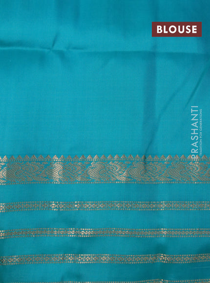 Pure soft silk saree pink and teal blue with allover zari weaves and zari woven border