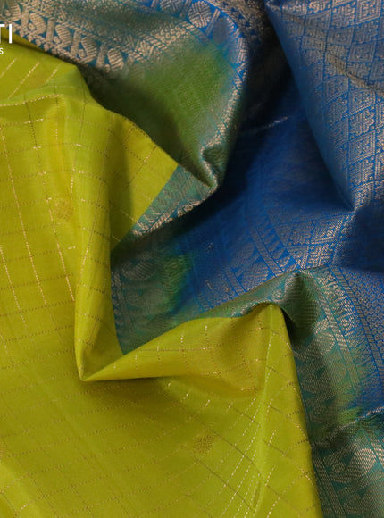 Pure soft silk saree yellow and cs blue with allover zari checks & buttas and rettapet zari woven border