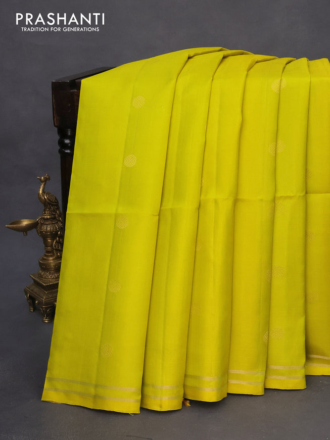 Pure soft silk saree lime yellow with rudhraksha zari woven buttas and zari woven simple border