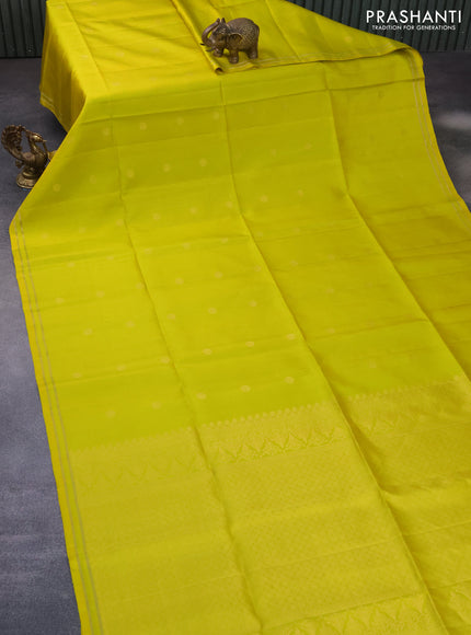 Pure soft silk saree lime yellow with rudhraksha zari woven buttas and zari woven simple border