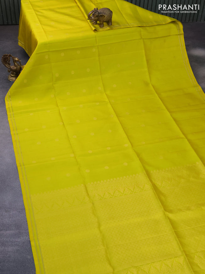 Pure soft silk saree lime yellow with rudhraksha zari woven buttas and zari woven simple border