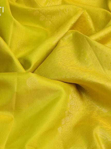 Pure soft silk saree lime yellow with rudhraksha zari woven buttas and zari woven simple border