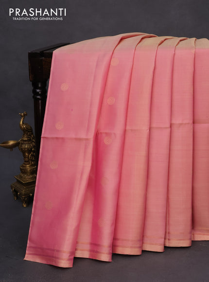 Pure soft silk saree pastel pink with rudhraksha zari woven buttas and zari woven simple border