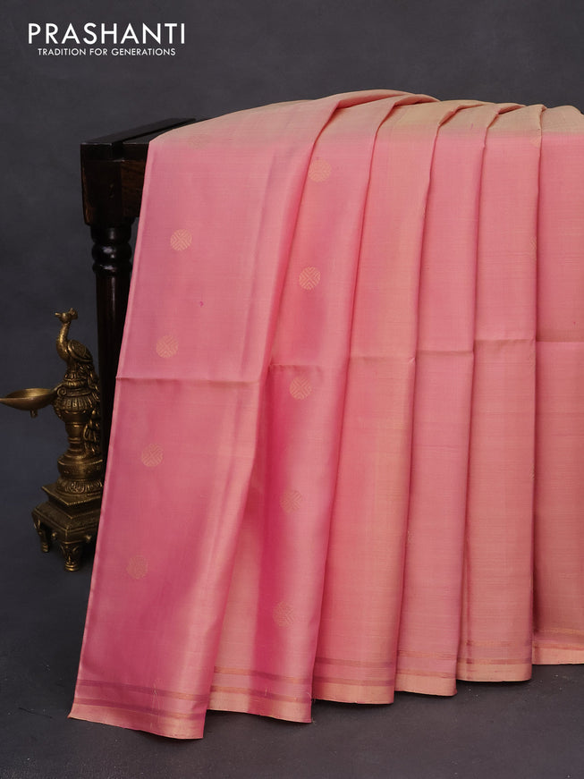 Pure soft silk saree pastel pink with rudhraksha zari woven buttas and zari woven simple border