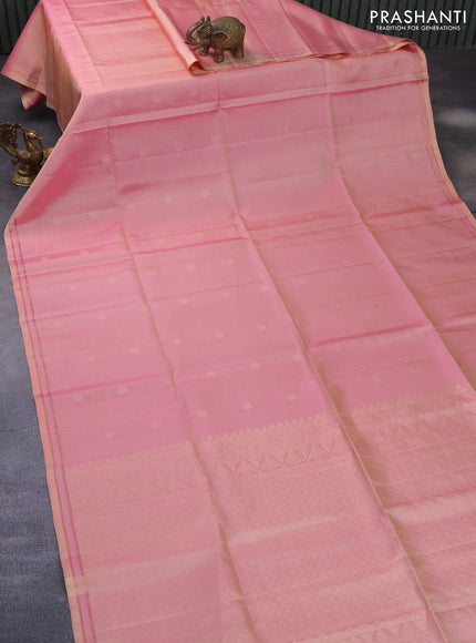 Pure soft silk saree pastel pink with rudhraksha zari woven buttas and zari woven simple border