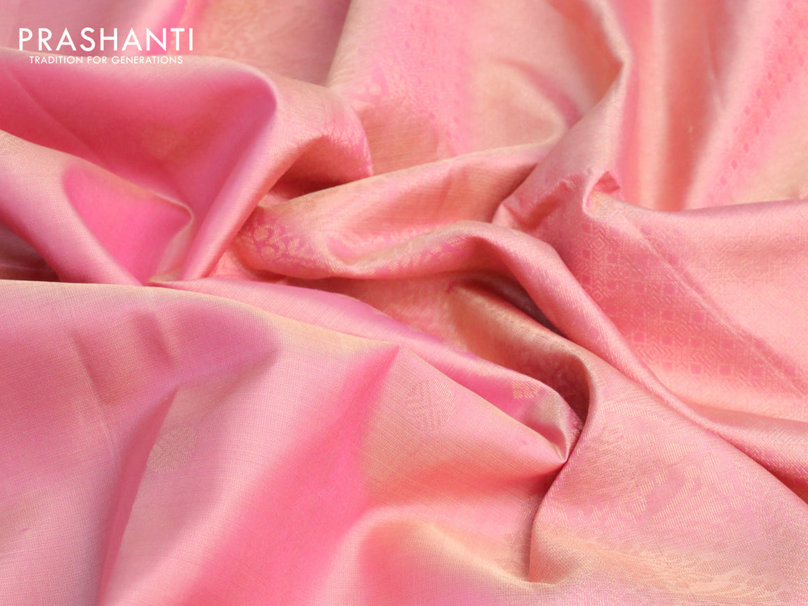 Pure soft silk saree pastel pink with rudhraksha zari woven buttas and zari woven simple border