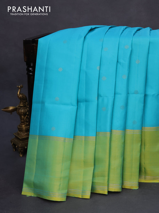 Pure soft silk saree light blue and dual shade of yellow with zari woven buttas and rettapet zari woven border