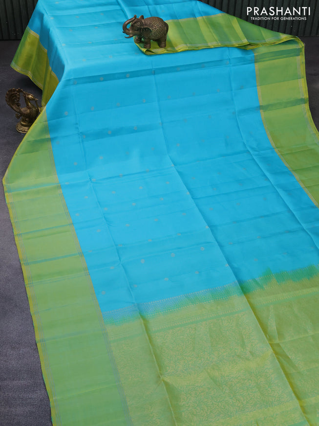 Pure soft silk saree light blue and dual shade of yellow with zari woven buttas and rettapet zari woven border