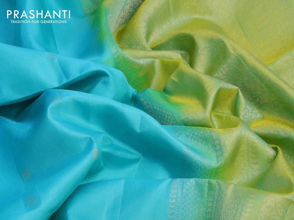 Pure soft silk saree light blue and dual shade of yellow with zari woven buttas and rettapet zari woven border