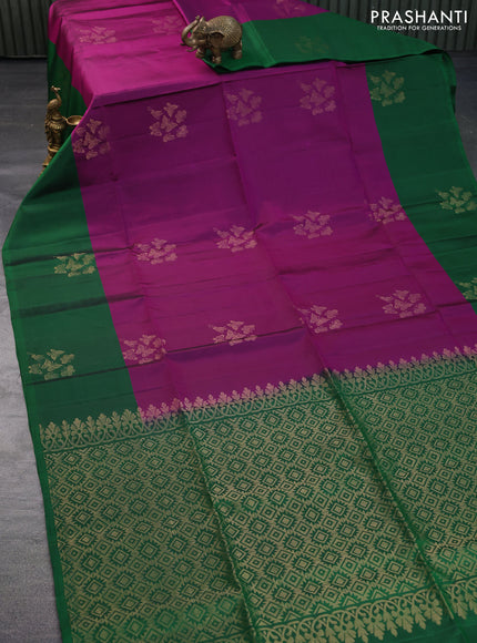 Pure soft silk saree purple and green with zari woven butterfly buttas and zari woven butta border