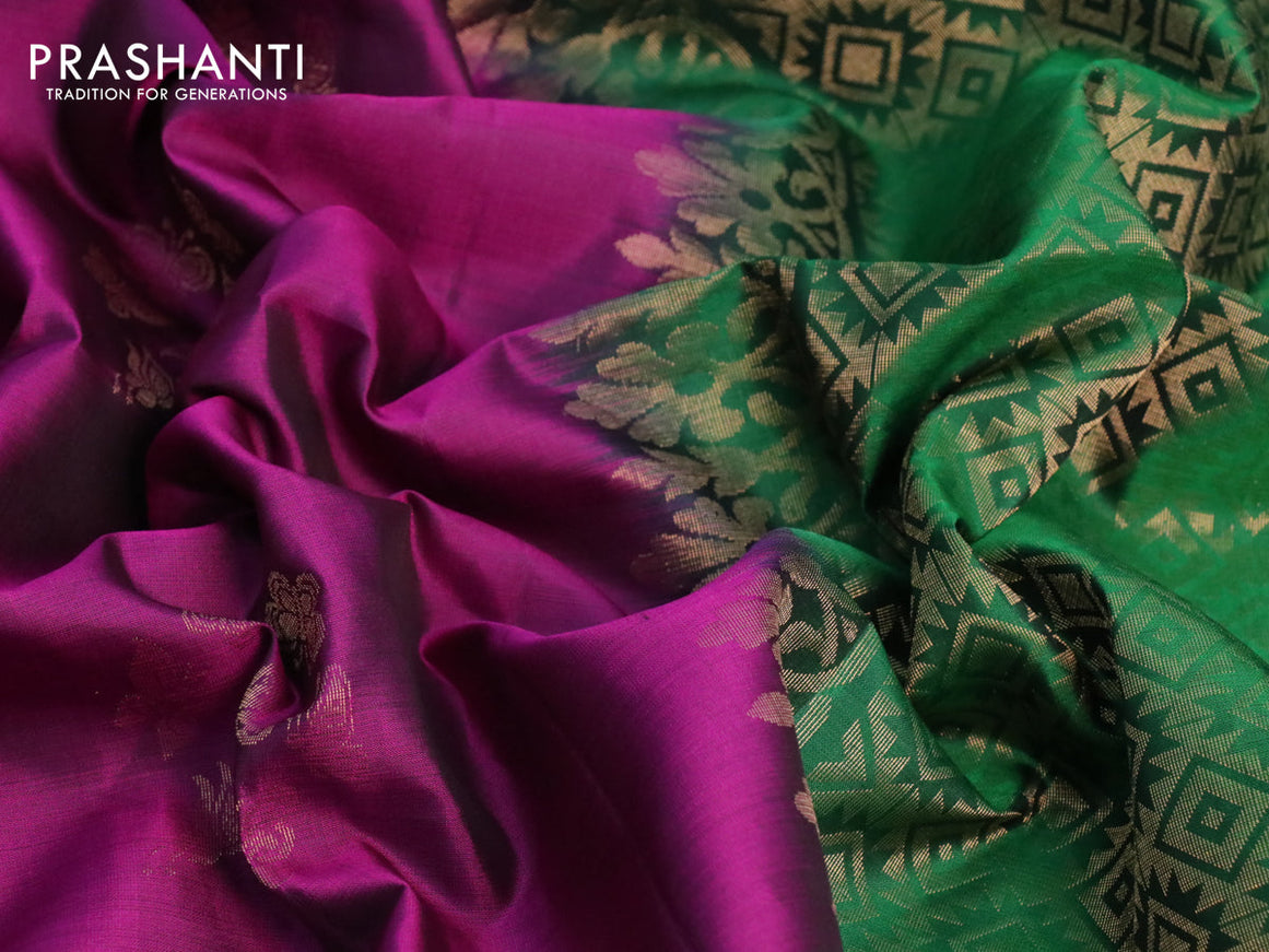 Pure soft silk saree purple and green with zari woven butterfly buttas and zari woven butta border