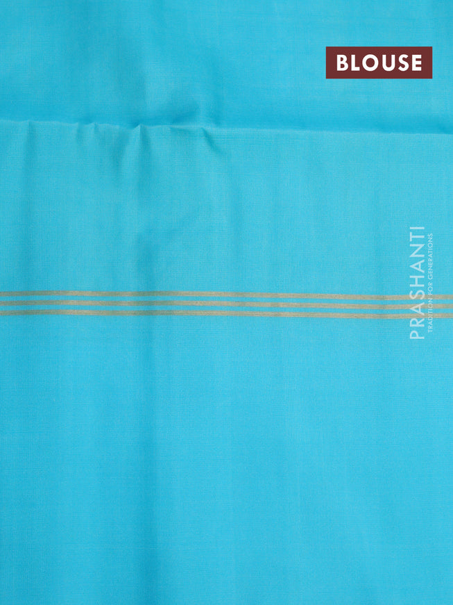 Pure soft silk saree green shade and light blue with allover zari weaves and zari woven simple border