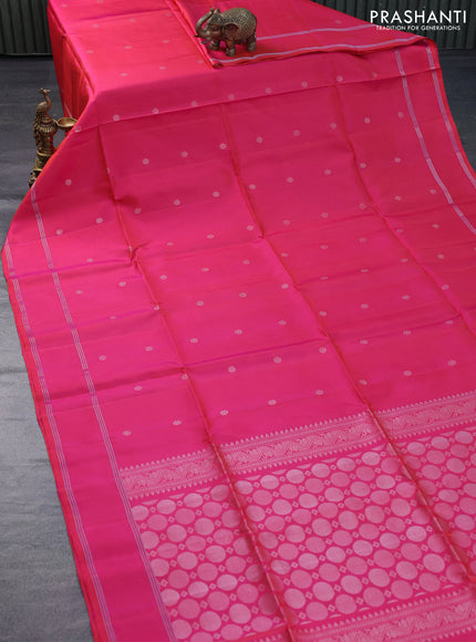 Pure soft silk saree dual shade of pinkish orange with silver zari woven buttas and rettapet zari woven border