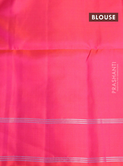 Pure soft silk saree dual shade of pinkish orange with silver zari woven buttas and rettapet zari woven border