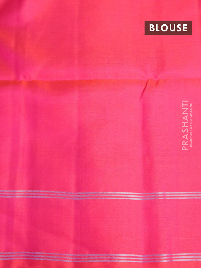 Pure soft silk saree dual shade of pinkish orange with silver zari woven buttas and rettapet zari woven border