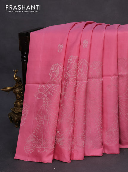 Pure soft silk saree pink with silver zari woven buttas and rich silver zari woven border