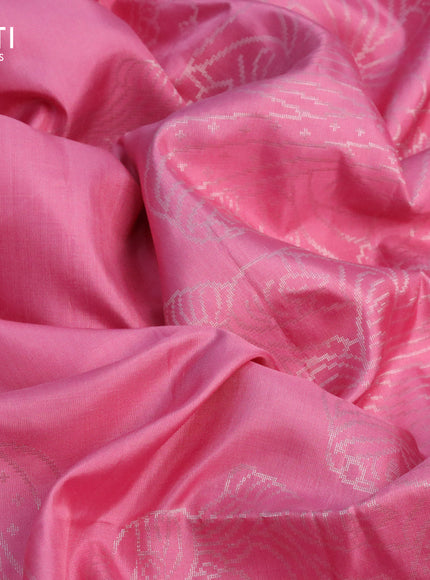 Pure soft silk saree pink with silver zari woven buttas and rich silver zari woven border