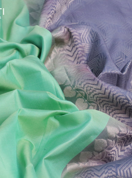 Pure soft silk saree pastel green and grey with silver zari woven buttas in borderless style