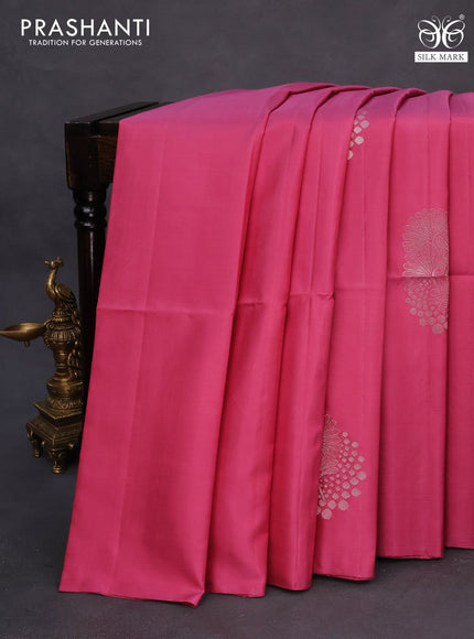 Pure soft silk saree pink with silver zari woven buttas in borderless style