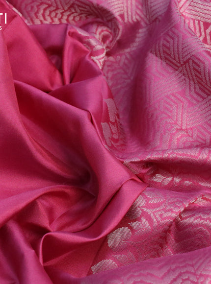 Pure soft silk saree pink with silver zari woven buttas in borderless style