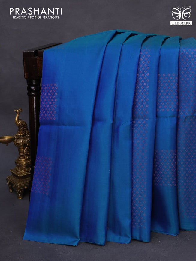 Pure soft silk saree dual shade of cs blue and deep purple with thread & zari woven buttas in borderless style