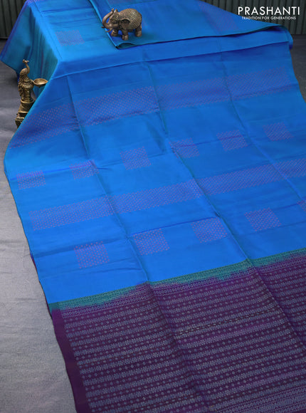 Pure soft silk saree dual shade of cs blue and deep purple with thread & zari woven buttas in borderless style