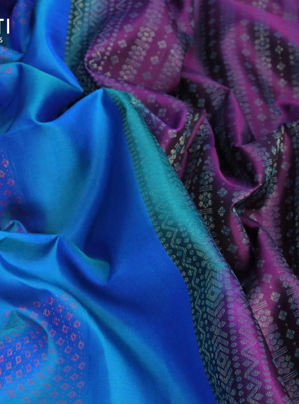 Pure soft silk saree dual shade of cs blue and deep purple with thread & zari woven buttas in borderless style