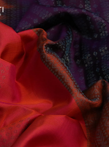 Pure soft silk saree dual shade of pinkish orange and deep purple with thread & zari woven buttas in borderless style