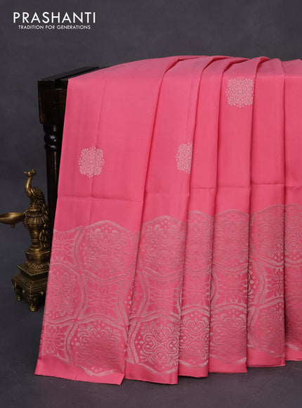 Pure soft silk saree pink shade with silver zari woven buttas and rich silver zari woven border