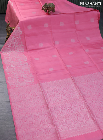 Pure soft silk saree pink shade with silver zari woven buttas and rich silver zari woven border