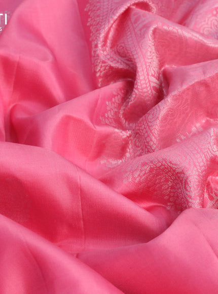 Pure soft silk saree pink shade with silver zari woven buttas and rich silver zari woven border