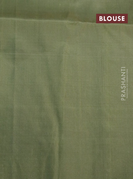 Pure soft silk saree green shade with silver zari woven buttas and rich silver zari woven border