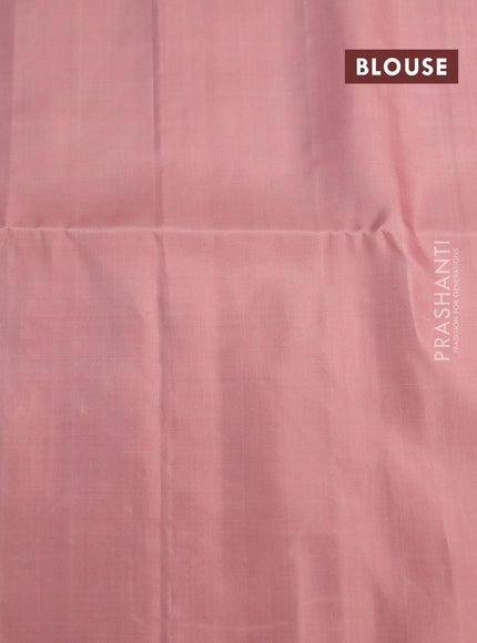 Pure soft silk saree peach shade with silver zari woven buttas and rich silver zari woven border