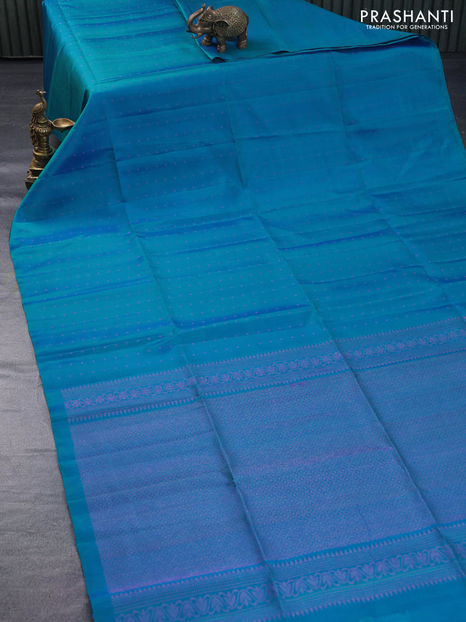 Pure soft silk saree dual shade of blue with allover thread & zari woven butta weaves in borderless style