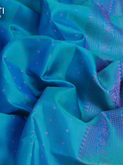 Pure soft silk saree dual shade of blue with allover thread & zari woven butta weaves in borderless style