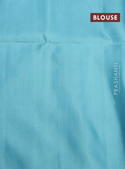 Pure soft silk saree teal blue with silver zari woven buttas and long silver zari woven border