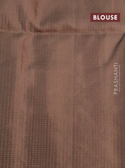 Pure soft silk saree dual shade of pinkish orange and dark chikku with woven buttas & jute finished in borderless style