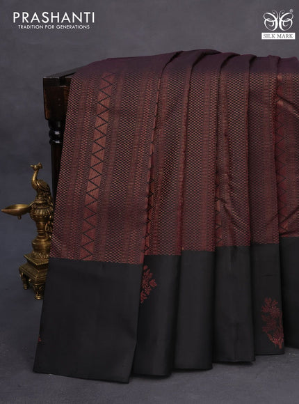 Pure soft silk saree black and dark mustard with allover thread & zari woven brocade weaves and woven floral butta border