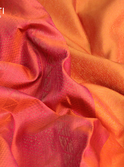 Pure soft silk saree dual shade of pinkish orange and dark mustard with allover thread & zari woven brocade weaves and woven floral butta border