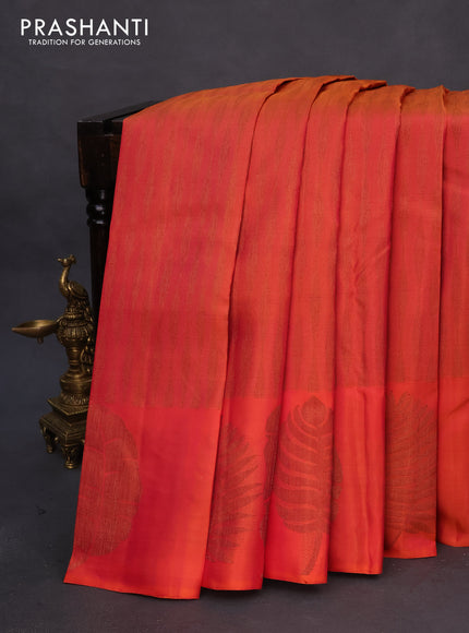 Pure soft silk saree dual shade of pinkish orange with allover thread & zari weaves and woven butta border