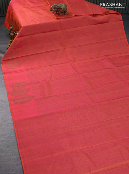 Pure soft silk saree dual shade of pinkish orange with allover thread & zari weaves and woven butta border