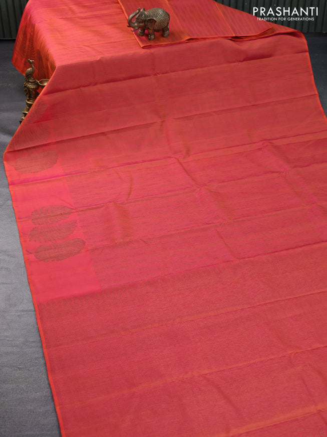 Pure soft silk saree dual shade of pinkish orange with allover thread & zari weaves and woven butta border