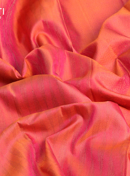 Pure soft silk saree dual shade of pinkish orange with allover thread & zari weaves and woven butta border