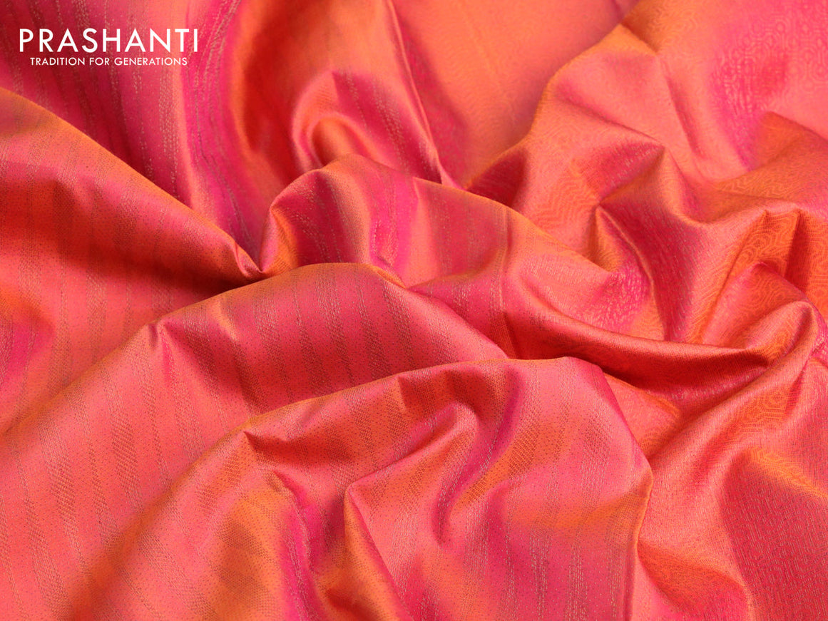 Pure soft silk saree dual shade of pinkish orange with allover thread & zari weaves and woven butta border